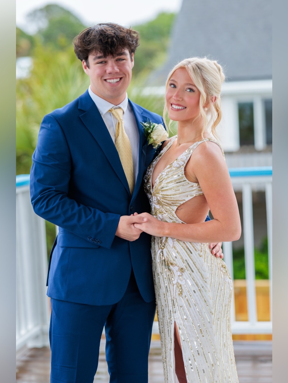 Elegant Gold Sequin Prom Dress with Side Cutouts